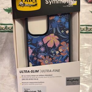 OtterBox Symmetry Case for iPhone 16 - Blue and Pink Floral